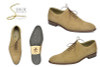 beige handmade whole-cut suede leather men's Oxford shoes with Blake stitched soles.