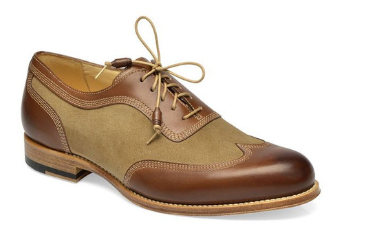 Handmade Goodyear Welted Full-Brogues Oxford Shoes in Two-Tone Suede and Leather