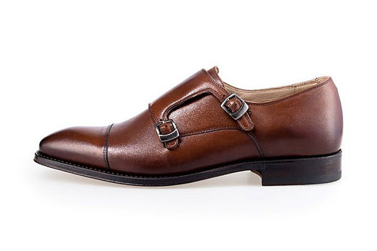 Handmade Goodyear Welted Naturally Tanned Leather Brown Monk Strap Shoes