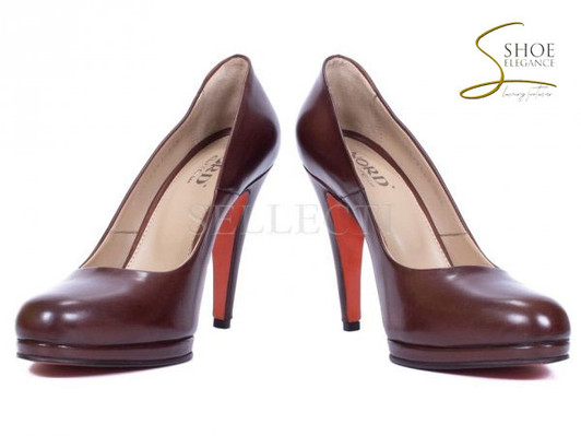 Brown Premium Natural Leather Women's  Heeled Pumps