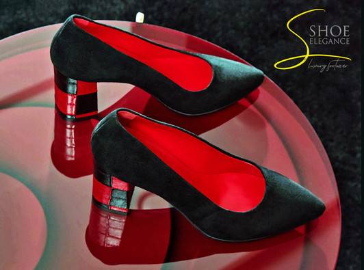 Premium Black Suede Women's V-neck Pumps