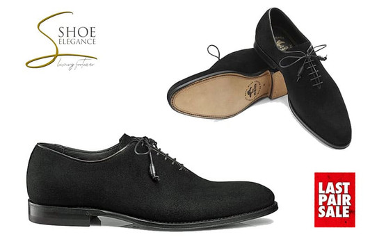 Handmade black velour leather whole-cut men's Oxford shoes with Goodyear welted soles