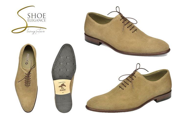 Natural Suede Leather One-cut Blake Stitched Men's Oxfords