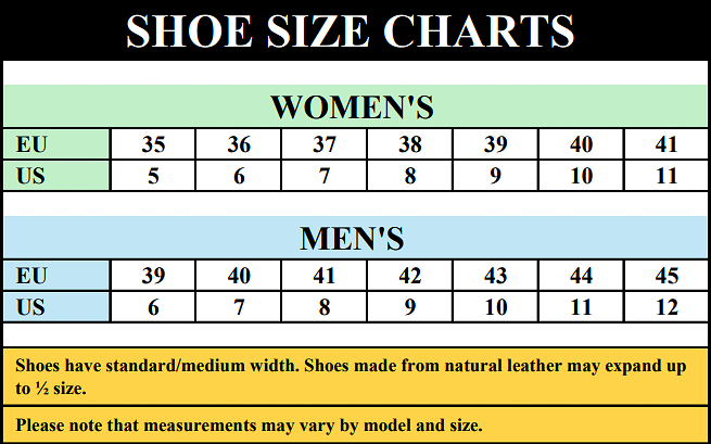 Elegant, easy-to-read international shoe size conversion chart for US, EU, and UK sizes