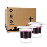Brown shipping case of Simply Communion 600 juice-only cups with single cup shown in front