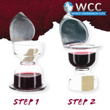 WCC Chalice Communion cup demonstrating easy-open dual seal step one and step two