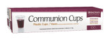 Box of 100 plastic communion cups from World Communion Cups with product label visible
