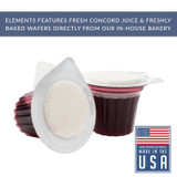 Informational Elements Communion graphic with product specifications and USA label