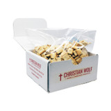 Open display carton of Christian Wolf gluten-free unleavened communion bread pieces