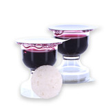 WCC Chalice Communion prefilled communion cups with Concord grape juice and wafer displayed together