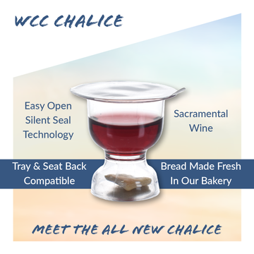 WCC Chalice communion cups graphic highlighting sacramental wine and bread dual-seal design