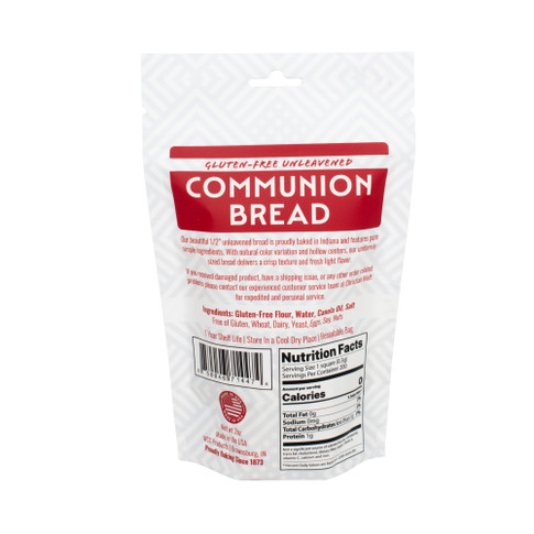 Back of Christian Wolf gluten-free unleavened bread bag showing product details