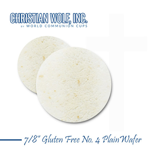 Close-up of round 7/8 inch plain gluten-free communion wafers from World Communion Cups