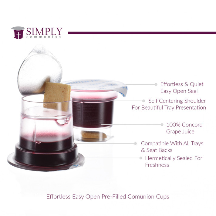 Simply Communion Cups Prefilled Concord Juice &  Gluten Free Bread - 200 units - Ships Free