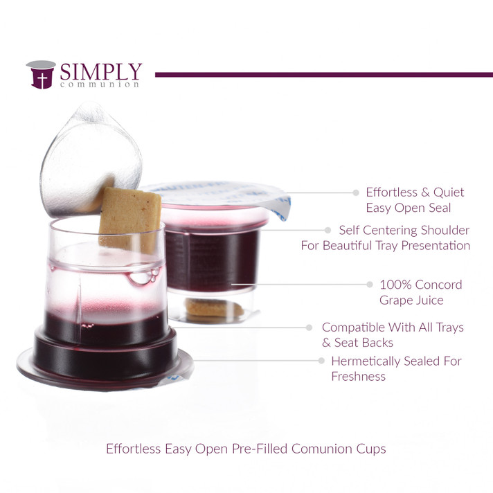 Simply Communion Cups Prefilled Concord Juice &  Gluten Free Bread - 600 units - Ships Free