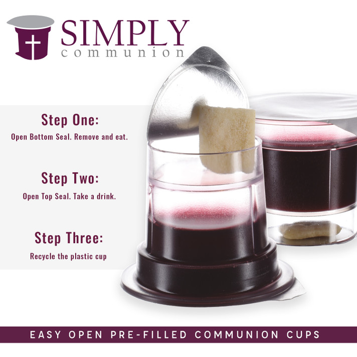 Simply Communion Cups Prefilled Concord Juice &  Gluten Free Bread - 600 units - Ships Free