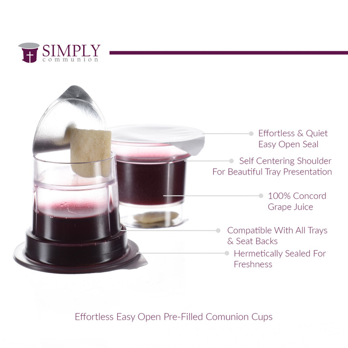 Simply Communion Cups Prefilled Concord Juice and Bread - 1600 units - Ships Free