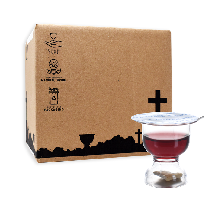 Brown shipping case of WCC Chalice Communion 600 gluten-free wine and bread cups