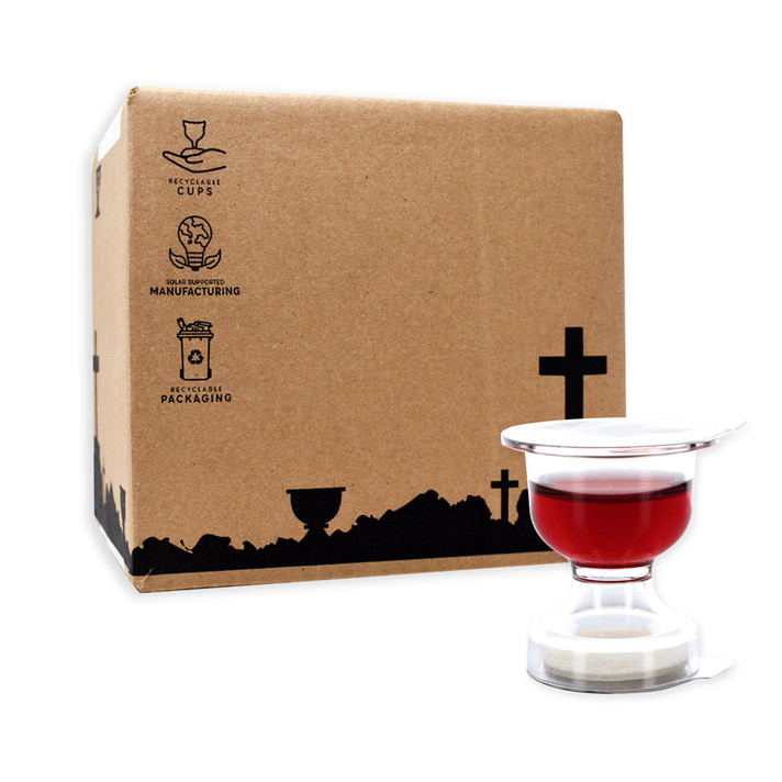 Brown 150 count shipping box of WCC Chalice Communion sacramental wine wafer cups