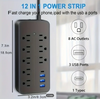  12 IN 1 Power Strip Surge Protector, 8 AC Outlets 3 USB 1 Type-C