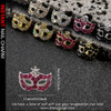 NAIL CHARM ALLOY & RHINESTONE Silver Masquerade Mask Pink, Black & Clear 6/Case