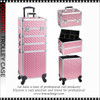 COSMETIC CASE Rolling, 4 Tray, 3 in 1 Large, Aluminum Glitter Pink