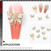 NAIL CHARM RHINESTONE 3D Luxury Golden Butterfly 6/Case