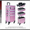 COSMETIC CASE Rolling, 4 Tray, 3 in 1 Large, Aluminum Multicolored Pink