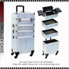 COSMETIC CASE Rolling, 4 Tray, 3 in 1 Large, Aluminum Colorful Silvery