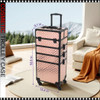 COSMETIC CASE Rolling, 4 Tray, 3 in 1 Large, Aluminum Rose Golden
