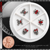 NAIL CHARM RHINESTONE – SKULL & SPIDER MIX SILVER & RED 6/CASE