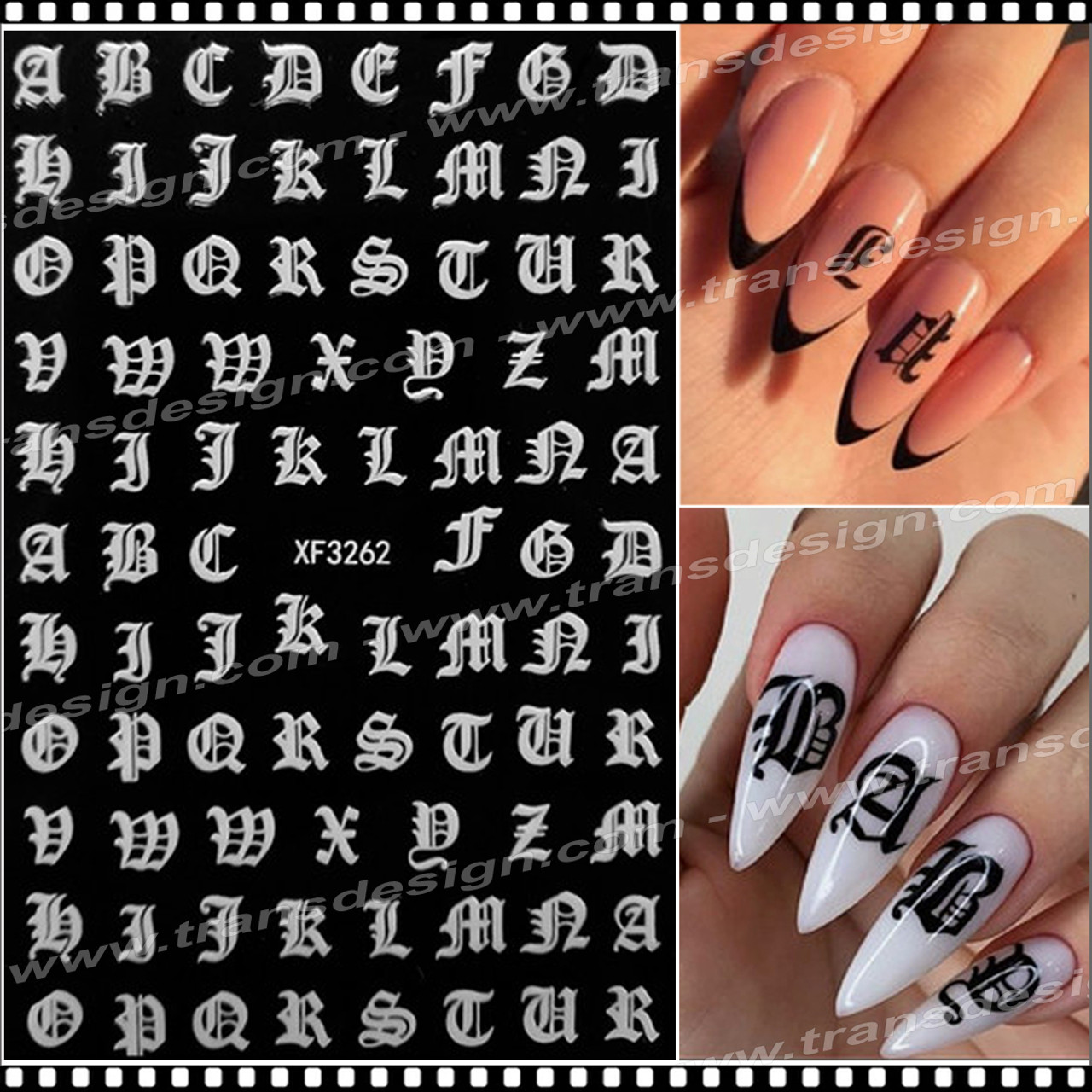 3 Sheets Letter Nail Art Sticker Decals Gold Letters Black Words