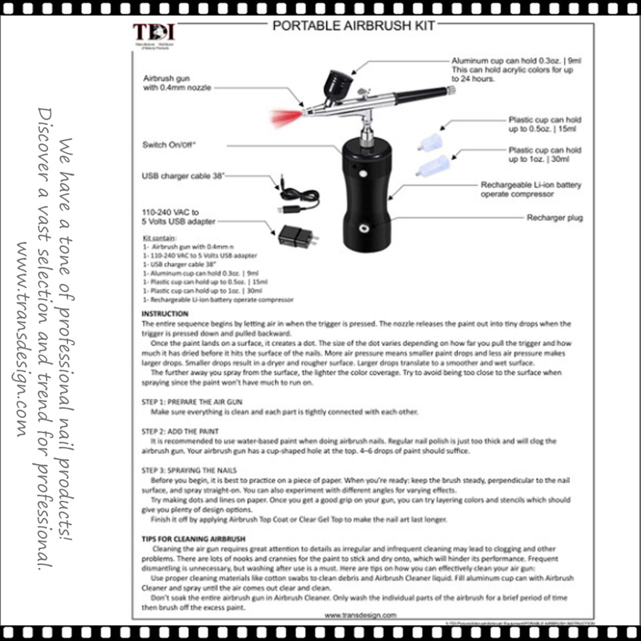 PORTABLE AIRBRUSH KIT Kit with Airbrush Guns Black - TDI, Inc