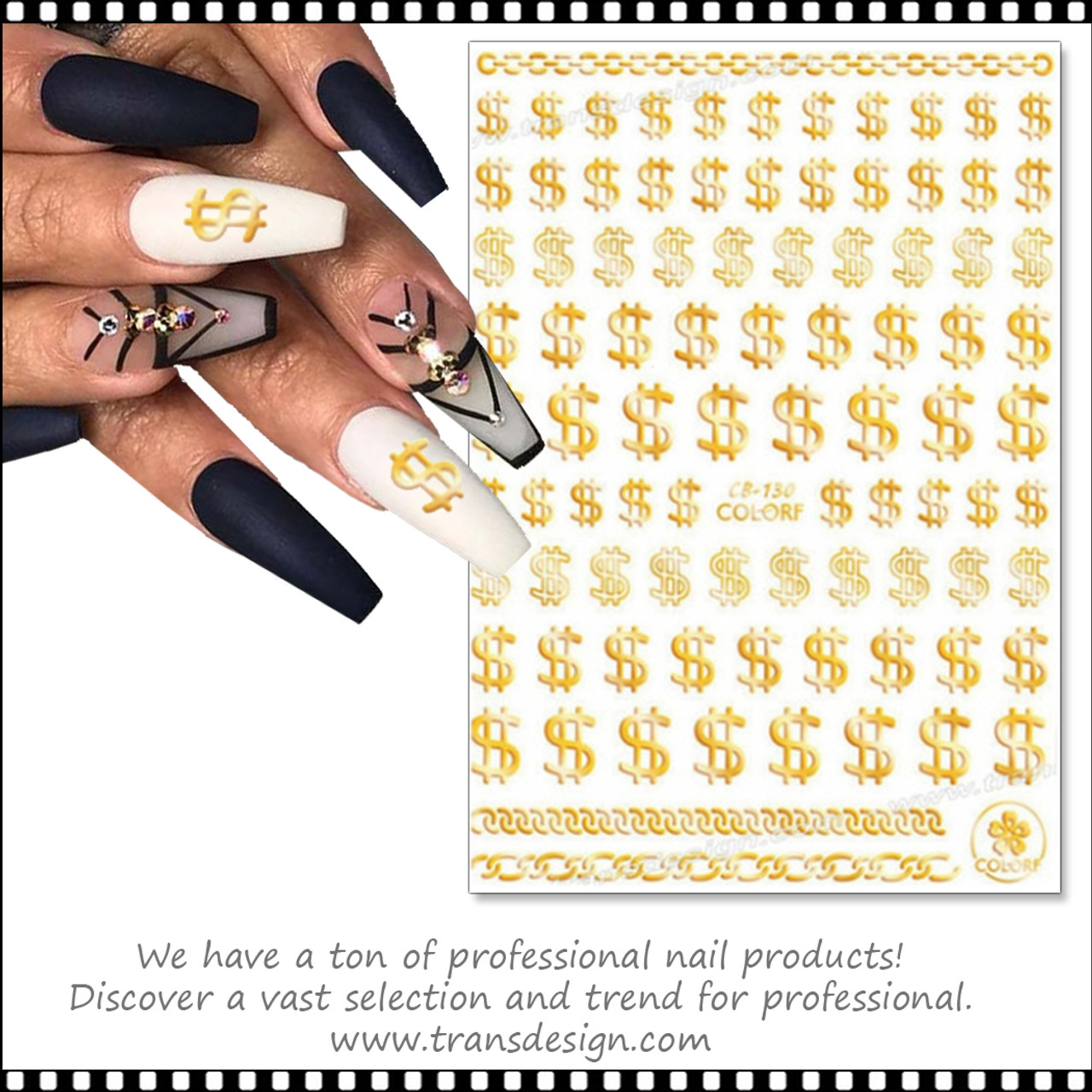 NAIL STICKER Font, Old English, Big Hologram Gold - TDI, Inc