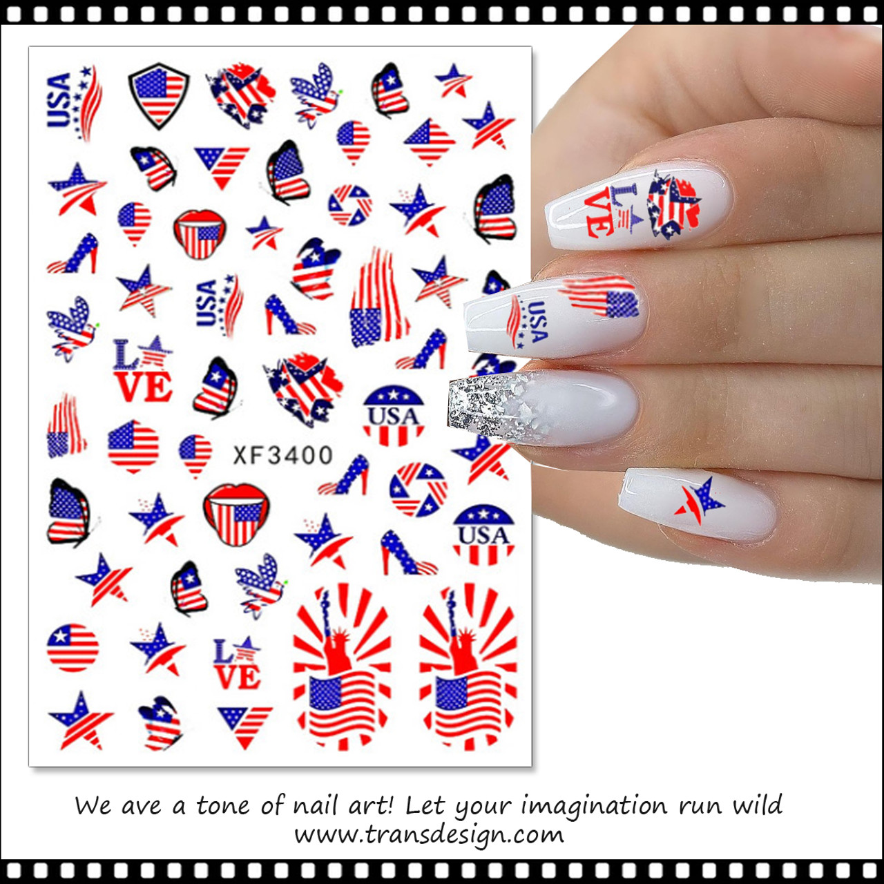 July Nail Art Stickers Independence Day Patriotic Designer Nail Decals 3D  Self Adhesive Acrylic Nail Supply Flame - Walmart.com