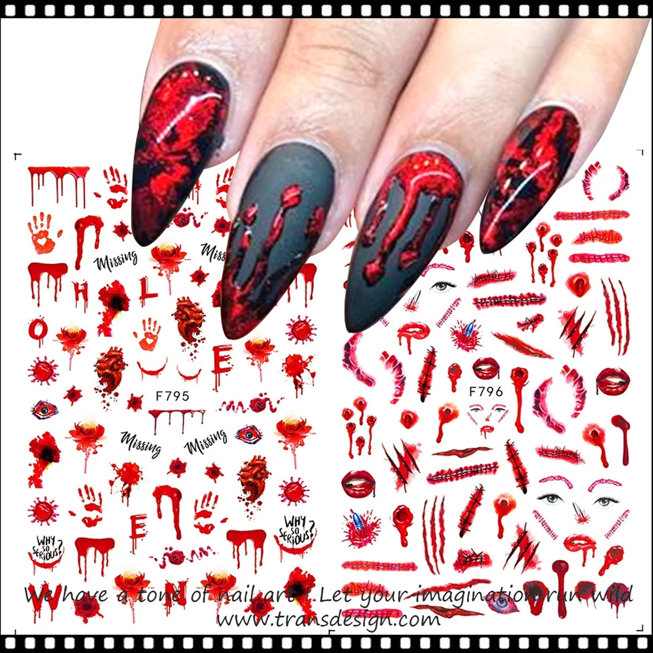 TailaiMei 1500 Pcs Halloween Nail Decals Stickers, 12 Sheets Self-Adhesive  DIY Nail Art Tips Stencil for Halloween Party, Include