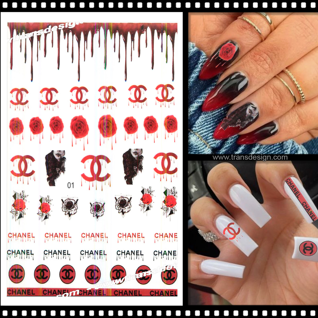 NAIL STICKER Brands Name, CHANEL & Rose #01