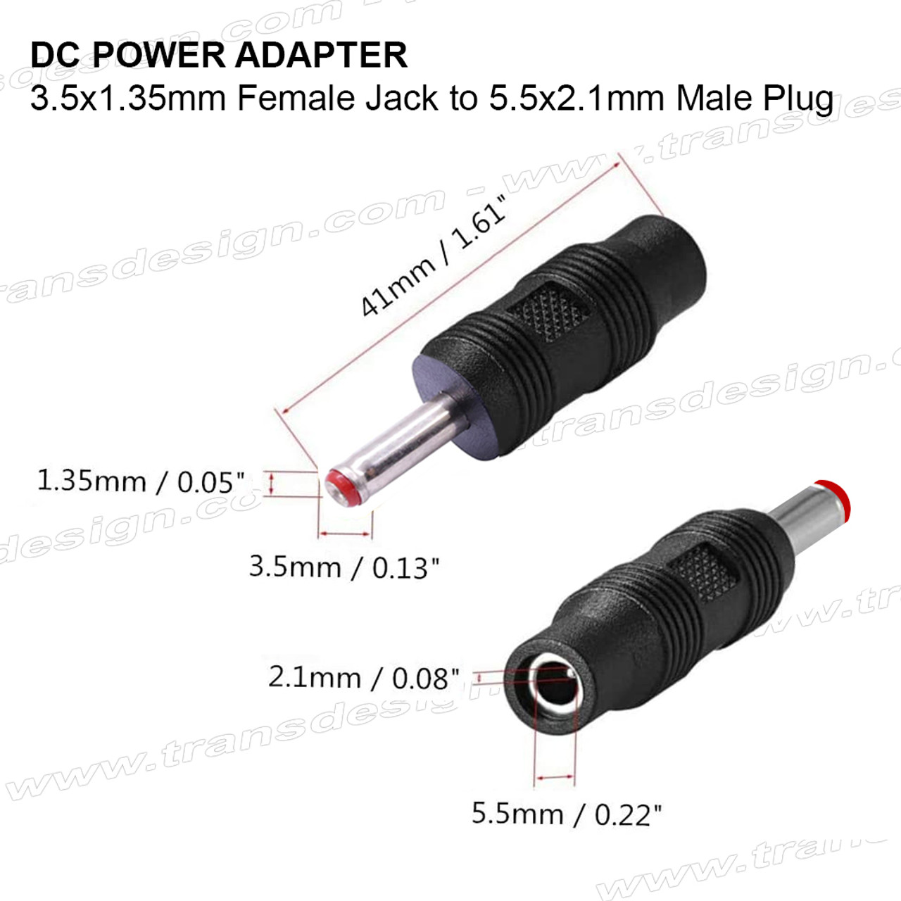 DC POWER ADAPTER 5.5x2.1mm Female Jack to 3.5x1.35mm Male Plug - TDI, Inc