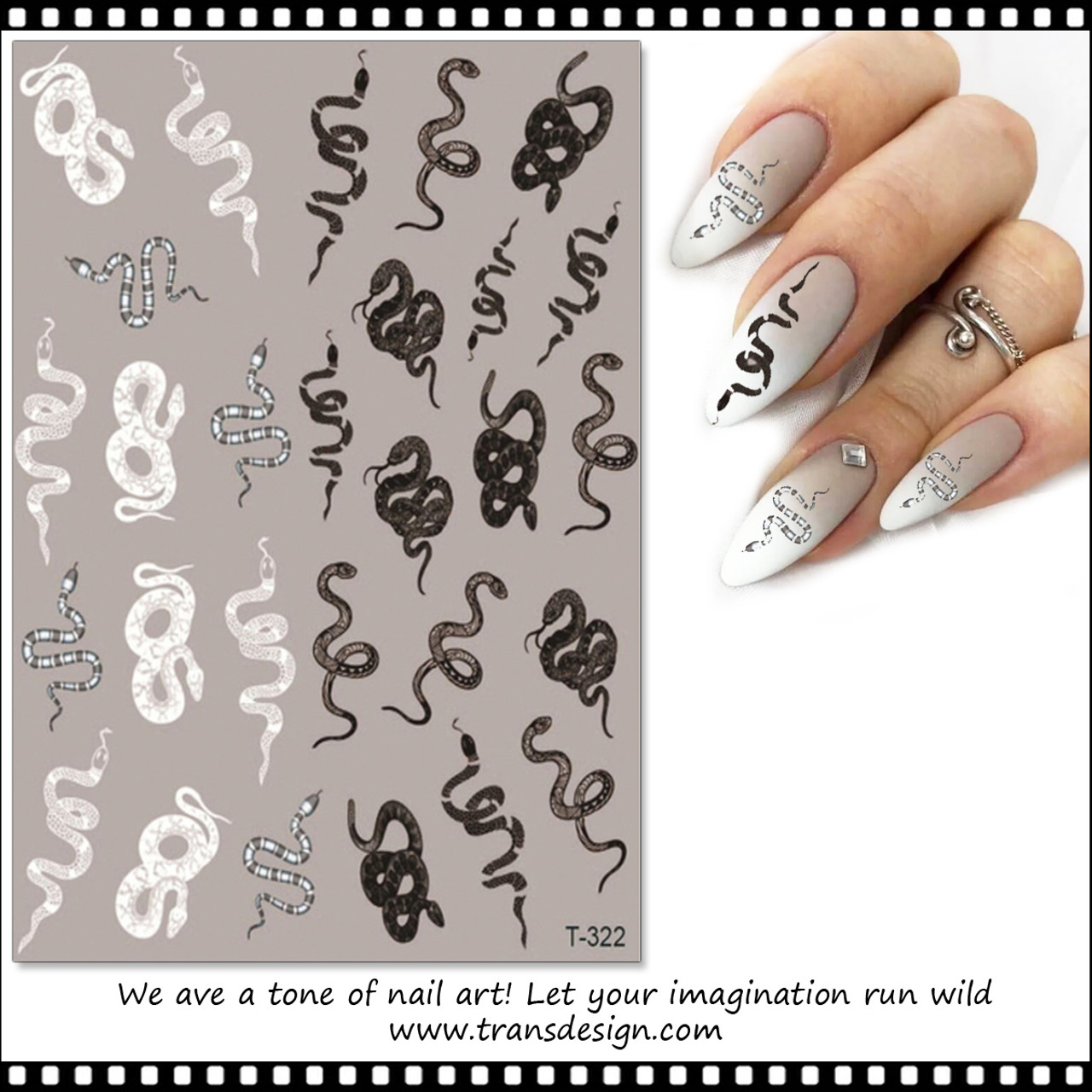 New 3D Black White Snake Leaf Nail Stickers for Nails Art