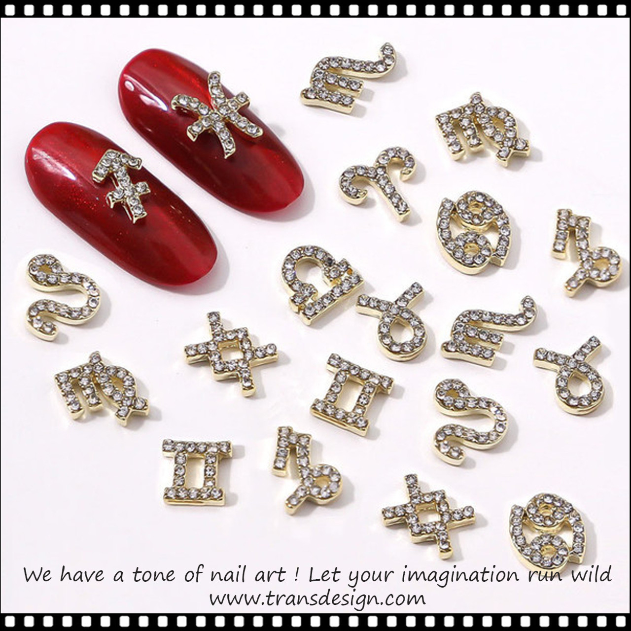 2 pcs A-Z English Letters Gold 3D Metallic Rhinestone nail studs