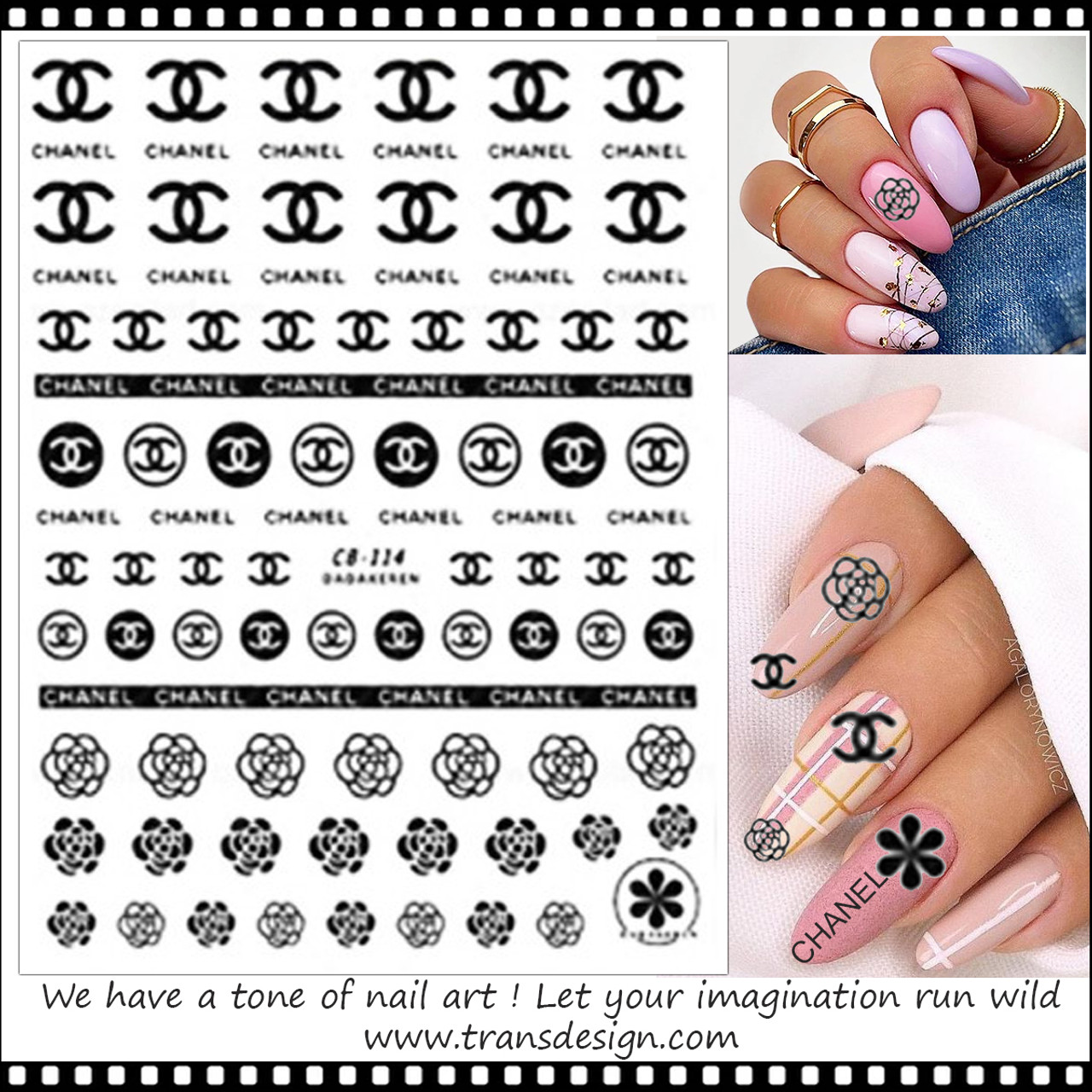 Black Designer C Nail Stickers