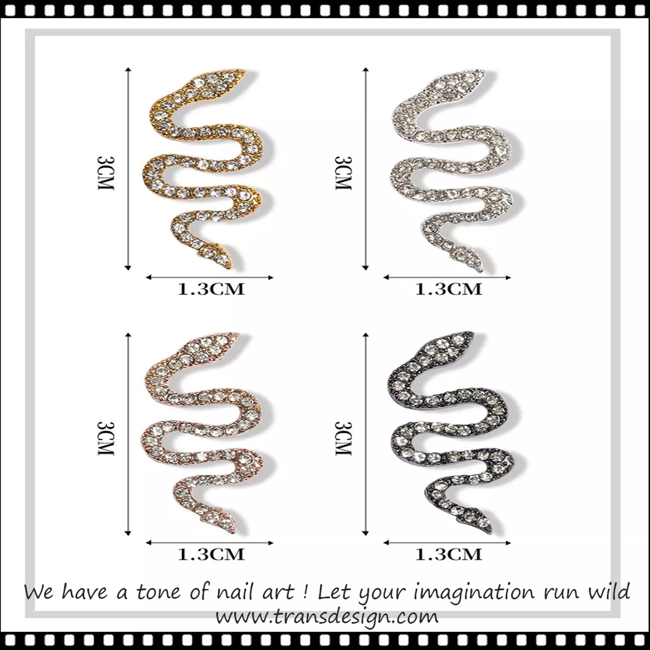 NAIL CHARM ALLOY Rhinestone Snake Silver/Pearl Bead 2/Pack - TDI, Inc