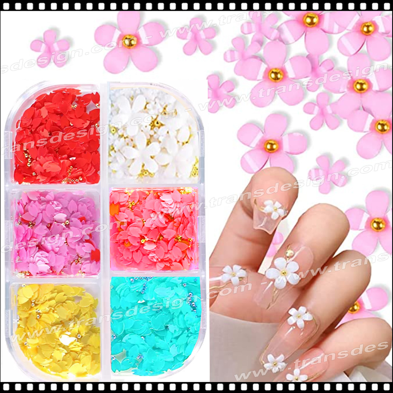 Flowers Nail Charms Decorations Acrylic Pink White Mixed Petals