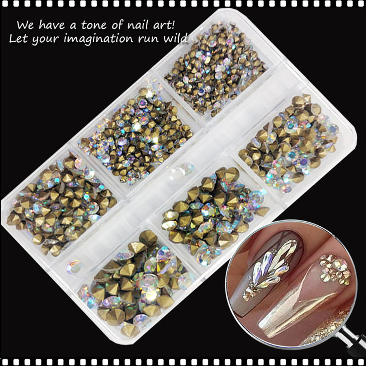 RHINESTONE CRYSTAL Iridescent Gold 6 Assorted size