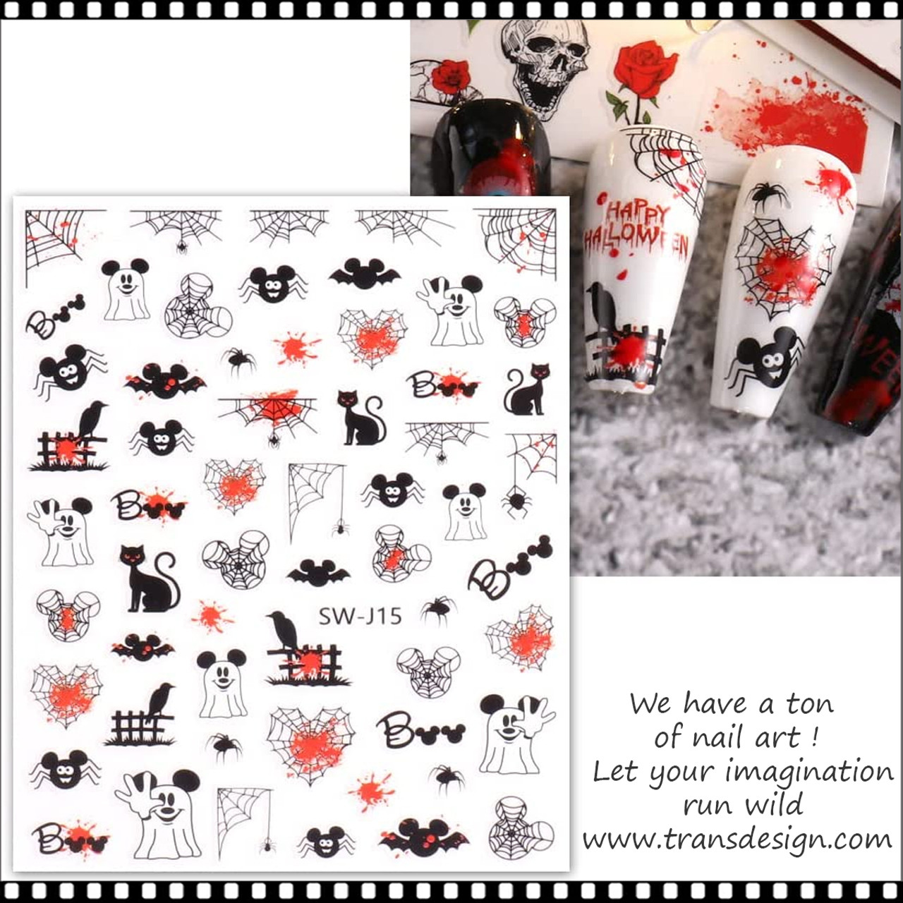 Halloween Airbrush Stencils Nail Stickers For Nails Bat Spider
