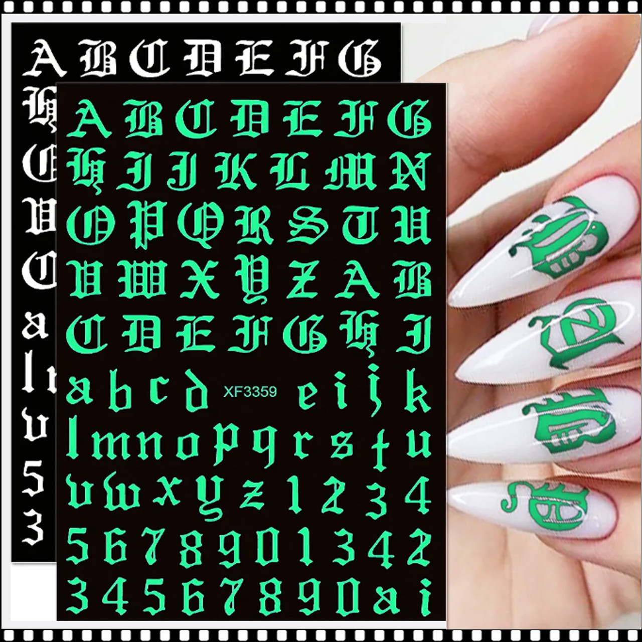 Letter Nail Art Stickers Alphabet Nail Decals Nail Art Supplies 3D  Holographic Old English Character Self-Adhesive Sticker Glitter Design for  Acrylic