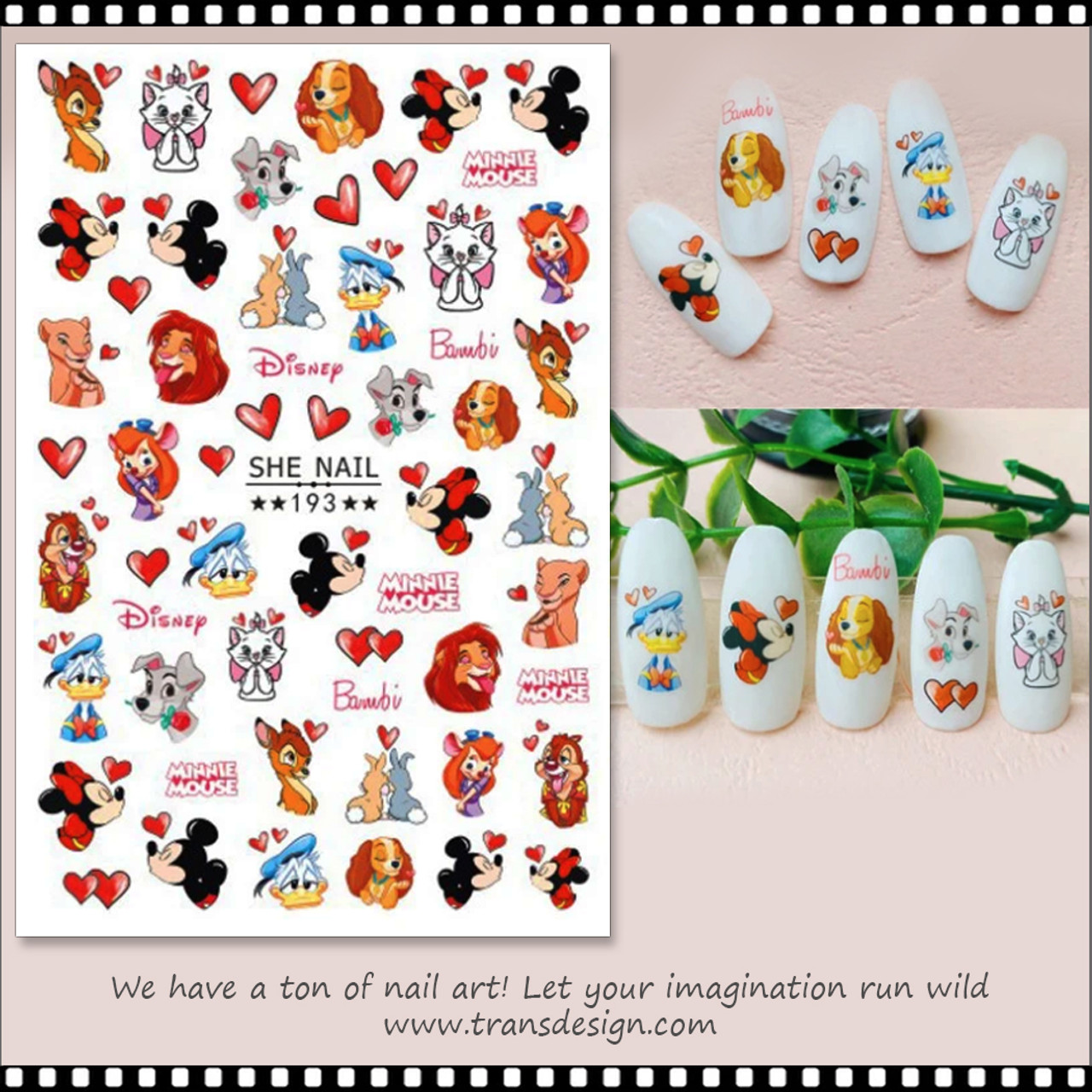 1PCS Mickey, Minnie Mouse, Donald Duck, Pink Panther, Snow White, Stitch,  Disney Cartoon Nail Stickers, Art Nail Decorative Stic