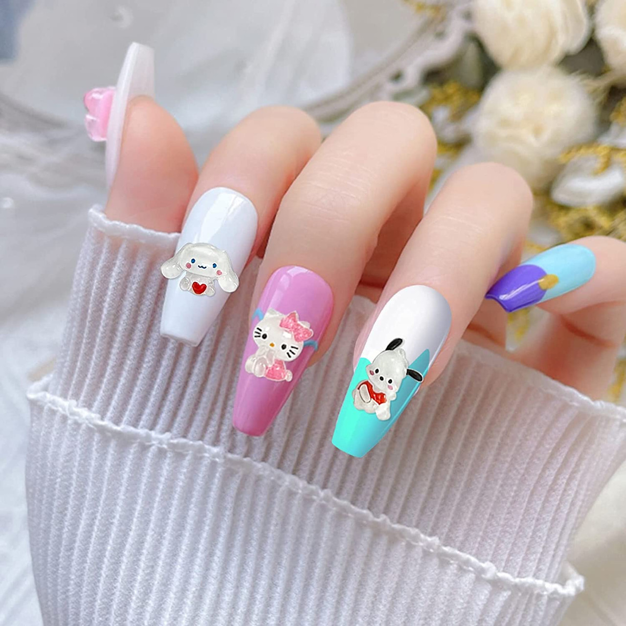 Cartoon Nail Charms for Acrylic Nails Cute Cat Nail Decals Cartoon