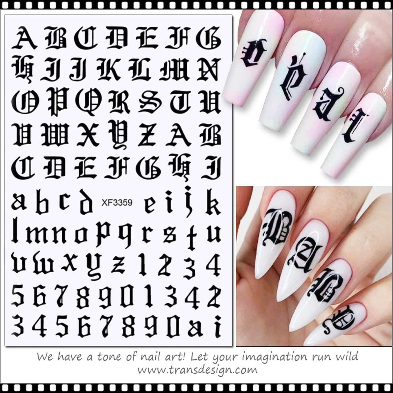 Letter Nail Art Stickers Alphabet Nail Decals Nail Art Supplies 3D  Holographic Old English Character Self-Adhesive Sticker Glitter Design for  Acrylic