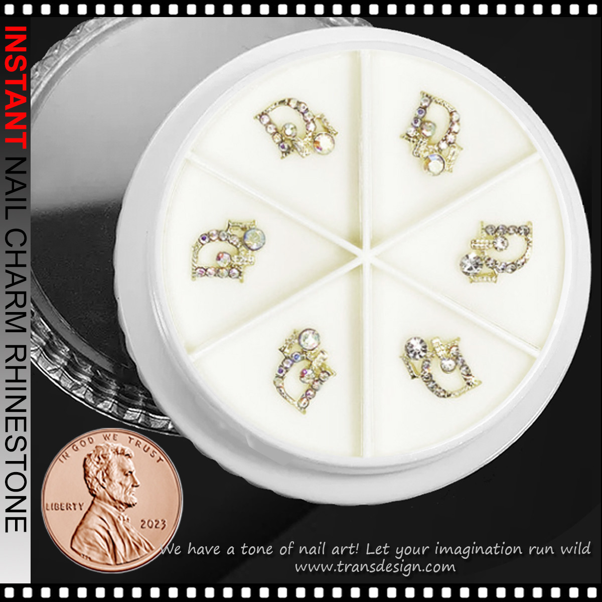 NAIL CHARM RHINESTONE Gold Brands DIOR 6/Case - TDI, Inc